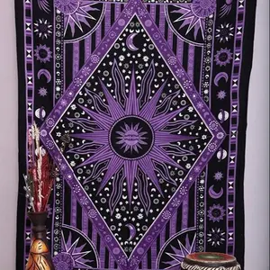 Purple Burning Sun Mandala Tapestry Cotton Wall Hanging Throw Bedspread Indian Wall Decor Bohemian