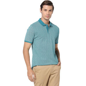 Mens Printed Polo Shirt Micro Pattern Contrast Collar Short Sleeve Breathable Cotton Blend Casual Wear - Product Image 1