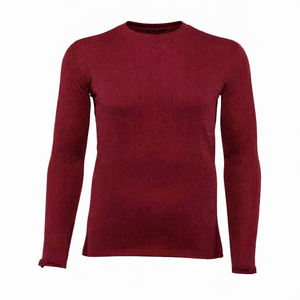 เสื้อยืดคอวีแขนยาวผ้าวาฟเฟิลถักเนื้อผ้าฝ้าย 100% สีแดงเลือดหมูสำหรับผู้ชาย แห้งเร็ว เหมาะสำหรับออกกำลังกายและเล่นกีฬา - Product Image 1