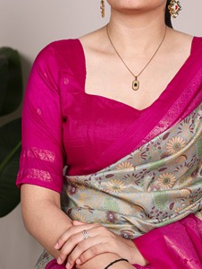 Sari Tradicional Indio Informal con Estampado Floral para Uso Diario y Eventos Festivos para Mujer, Atuendo Cómodo, Elegante y Moderno - Product Image 5
