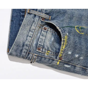 Jeans évasés pour hommes, personnalisés OEM, style patchwork vieilli, décontractés, respirants, écologiques, streetwear, workwear, blanc clair, taille élastique - Product Image 3