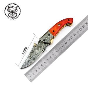 Damascus Steel Folding <b>Knife</b> With Orange <b>Handle</b> Outdoor Pocket <b>Knife</b> For Camping Damascus Steel Folding <b>Knife</b> Forged Pocket - Product Image 5