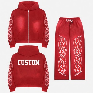 Chándal personalizado Glory con sudadera con cremallera y pantalones anchos 100% algodón, ligero, ecológico, ajuste a la cintura, para uso diario. - Product Image 2