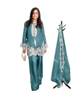 Túnica bordada de diseñador Shalwar Kameez con Farsi Gadhwal Salwar y Organza Dupatta Tallas L, XL, XXL Conjunto de tendencias - Product Image 1