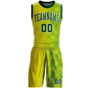 Ensemble d'uniformes de basket-ball jaune-vert personnalisés pour hommes, maillot et short par sublimation, imprimé à rayures numériques, tenue d'équipe avec nom personnalisé - Product Image 3