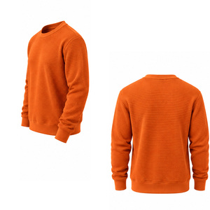 <b>Mens</b> Waffle Knit Sweatshirt Long Sleeve Crewneck Pullover Casual Textured <b>Thermal</b> Top Custom OEM Streetwear Manufacturer Factory - Product Image 6