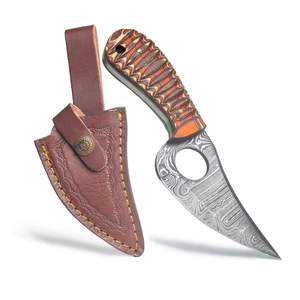 Oferta Especial: Cuchillo de Caza de Acero de Damasco Personalizable OEM de Alta Durabilidad con Funda y Mango Yellow Dollar, Hoja Fija Industrial D2 - Product Image 1