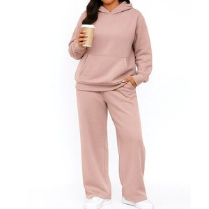 Ensemble de survêtement polaire unisexe personnalisé avec logo, collection 2026, haut de gamme, écologique, grande taille, streetwear, imprimé uni, décontracté, avec sweat à capuche et pantalon de jogging - Product Image 1