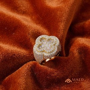 <b>Mens</b> Gold Plated Moissanite Clover Hip Hop Engagement Anniversary Gift <b>Ring</b> for <b>Men</b> Stylish Fashion Jewelry - Product Image 4