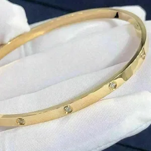 2CTW Round Moissanite Bridal <b>Bangle</b> <b>Bracelet</b> Sterling Silver 14K Yellow Gold Plated 7" Tishya Diamond - Product Image 4
