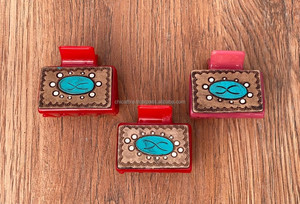 Mini pinzas para el pelo de cuero grabadas hechas a mano con estilo occidental, accesorios para el cabello para mujer, novedad - Product Image 3