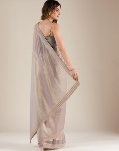 Sari Tradicional KV para Mujer, en Viscosa Dorada y Organza, con Diseño Reversible Antiarrugas, para Fiestas, Blusa Sin Coser - Product Image 4