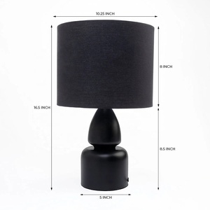 Noir Eclipse Metal Table <b>Lamp</b> with Black Linen <b>Drum</b> <b>Shade</b> Matte Finish Sturdy Base Warm Ambient Glow for Refined Spaces - Product Image 6