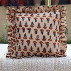vintage indian cotton block print frill cushion covers hand blocks frill pillow covers bohemian pillows 16x16 <b>18x18</b> 20x20 - Product Image 1