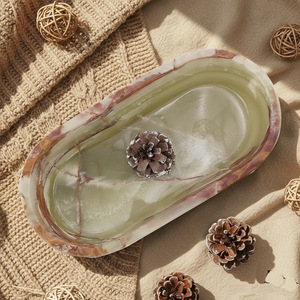 Bol de service ovale en marbre onyx vert foncé, résistant au feu, moderne, pour cuisine, salle à manger, villa, salon, revêtement mural - Product Image 1