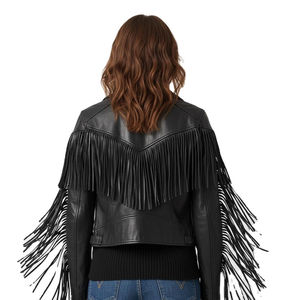 Nueva Chaqueta de Motocicleta Premium al por Mayor, Diseño Personalizado, Cuero Genuino Acolchado, 100% Poliéster con Flecos, para Mujer, Primavera Invierno - Product Image 3