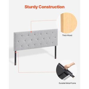 Licht Grijs Diamant Getufte Full Size Bed Verstelbaar Hoogte Hoofdeinde W 56.3 X H(35.6-47.4) Inch Comfortabel Voor Slaapkamerhotel - Product Image 4