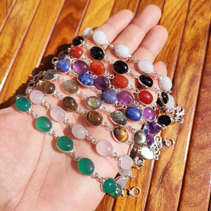 กำไลข้อมือพลอยธรรมชาติทรงเบเซล ทำมือ ปรับขนาดได้ ชุบเงินชุบทอง กำไลคริสตัล เครื่องประดับแฟชั่นสไตล์มินิมอล - Product Image 5