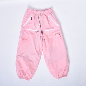Custom Pink Waterproof Snow Pants with <b>White</b> Zippers <b>Cargo</b> Pockets Adjustable Drawstring Waist and Elastic Bottoms - Product Image 1