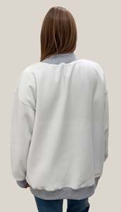 Women's <b>Oversized</b> Heavyweight Mock Crew Neck Sweatshirt White Green Letter Print 360GSM Cotton Long Sleeve Winter Summer Casual - Product Image 4