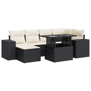 Set divano da giardino con piedini regolabili in 7 pezzi in Rattan nero - Product Image 2