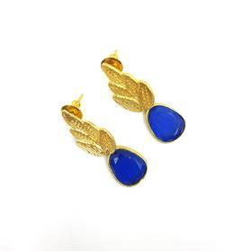 WHOLESALE BLUE MONALISA GEMSTONE 18K <b>GOLD</b> PLATED <b>DANGLE</b> <b>EARRINGS</b> 18K <b>GOLD</b> PLATED <b>EARRINGS</b> WITH TRENDY DESIGN - Product Image 4