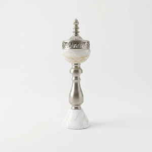 Brûleur d'encens de luxe en métal et marbre avec finition argentée élégante, design découpé au laser, durable pour une décoration intérieure haut de gamme - Product Image 4