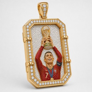 Luxury 18K Gold Lab Grown Diamond Football Trophy Pendant Custom No. 7 Sports Jewelry Wholesale - Product Image 5