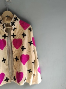 Heart Pattern Embroidered Velvet Jacket <b>Women</b> Autumn Stand Collar Full Sleeve Bohemian Style <b>Coat</b> Handmade Design GIFT <b>FOR</b> HER - Product Image 3