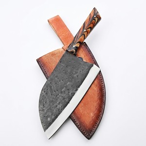 Cuchillo de Cocina Artesanal de Acero al Carbono para Chef y Carnicero, Hoja Fija, Mango de Madera, Funda de Cuero, Venta al por Mayor, Proveedor a Granel, Directo de Fábrica - Product Image 1