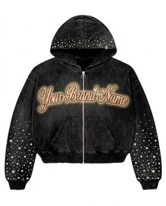 Sweat à capuche surdimensionné personnalisé style Y2K vintage avec fermeture éclair, en molleton délavé, imprimé graphique et détails brodés. - Product Image 2