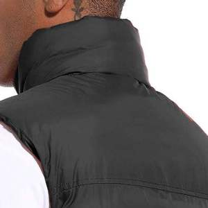 Men's <b>Black</b> Puffer <b>Vest</b> Stand Collar Zipper Closure Windproof Winter Outerwear With Pockets Casual Style - Product Image 5