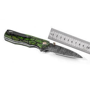 Couteau pliant en acier Damas, pointe tombante, manche en Micarta vert-noir anti-traces, couteau de poche EDC, lame de 18,5 cm, bouton de pouce - Product Image 4