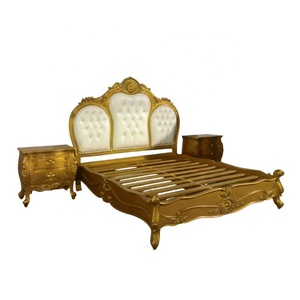 Antique Reproduction Bedroom Furniture Set Finished in <b>Gold</b> <b>Painted</b> <b>Wood</b> Color and Upholstered Bedhead in Synthetic Leather - Product Image 3