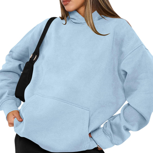 Sudadera Oversize de Cuello Alto para Mujer, Color Liso, Hombros Caídos, con Bolsillos, Transpirable, 100% Algodón, para Otoño - Product Image 2