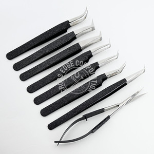 Pinzas Curvas Clásicas para Pestañas, Más Vendidas, con Agarre Antideslizante y Tijeras para Recortar Cejas, para Uso en Extensiones - Product Image 1