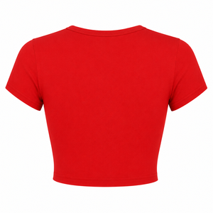 Women's <b>Red</b> <b>Crop</b> <b>Top</b> Short Sleeve O-Neck Solid Knitted Casual T-Shirt Spring Summer Fit - Product Image 2
