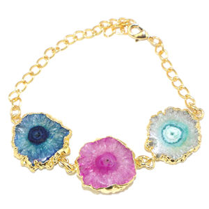 Bracelet chaîne ajustable en or 24 carats plaqué or, pierre précieuse naturelle de quartz solaire, mode intemporelle, bijoux pour femmes et filles, vente en gros - Product Image 1