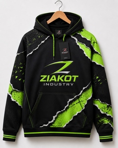 Pull-over de sport personnalisé en gros, style papier déchiré, motif 3D noir et vert néon, confectionné sur mesure par l'industrie Ziakot du Pakistan - Product Image 1