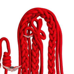 Cordón de hombro rojo tipo aiguillette con punta de latón, cordón de hombro trenzado tipo aiguillette con punta metálica dorada - Product Image 3
