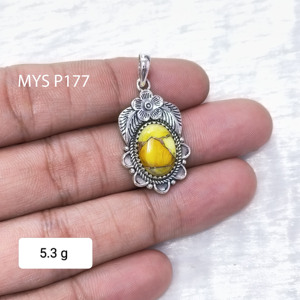 จี้เทอร์ควอยซ์ธรรมชาติสีเหลือง จี้เทอร์ควอยซ์พรีเมียม ดีไซน์อัญมณีเงินแท้ ทำด้วยมือ ราคาขายส่ง เครื่องประดับเงินแท้ จำนวนมาก - Product Image 3