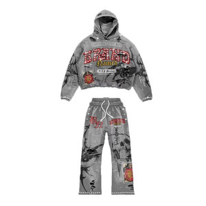 Ensemble de survêtement d'hiver grande taille pour homme avec pantalon évasé et empilé, et sweat à capuche, orné d'un patch brodé et d'une applique lettre imprimée sur mesure - Product Image 1