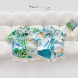 Ensemble de vêtements pour garçons en bas âge, style plage tendance, chemises à manches courtes et shorts, polyester/coton, tenues décontractées pour garçons - Product Image 6