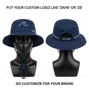 ZAINI 240 GSM Premium Cotton Linen Custom Bucket <b>Hat</b> <b>Navy</b> Wide Brim Woven Label Print Outdoor Summer <b>Hat</b> - Product Image 1