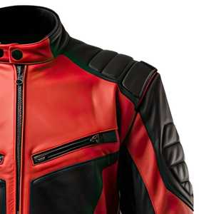 Veste en cuir multicolores pour hommes, veste en cuir élégante pour hommes, veste en cuir rouge de haute qualité - Product Image 3