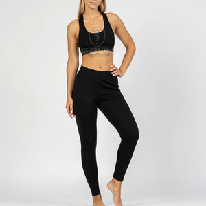Soutien-gorge de sport dos nageur pour femme, noir uni, sans coutures, maintien moyen, pour yoga et fitness, en Spandex et Polyester - Product Image 5