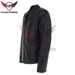 Chaqueta de Cuero Genuino Negra para Hombre, Corte Ajustado, Estilo Cafe Racer, Motociclista, Piel de Vacuno, Sin Cuello, Personalizada, Clásica, Abrigo Cálido de Invierno - Product Image 3