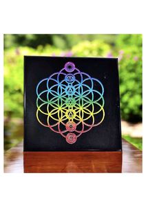 Plaque de Recharge en Agate Noire Chakra Fleur de Vie avec Symbole Énergétique Gravé - Product Image 3