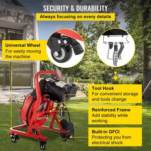 Macchina Elettrica Portatile per la Pulizia degli Scarichi con Fresa a Spirale da 75FT x 3/8 Pollici e Ruote, 250W - Product Image 6