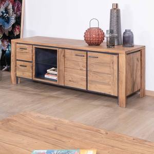 Meuble TV Vandana Silver Sense 180 cm en acacia massif avec niche d'éclairage LED et étagère en verre Fantasy - Product Image 5